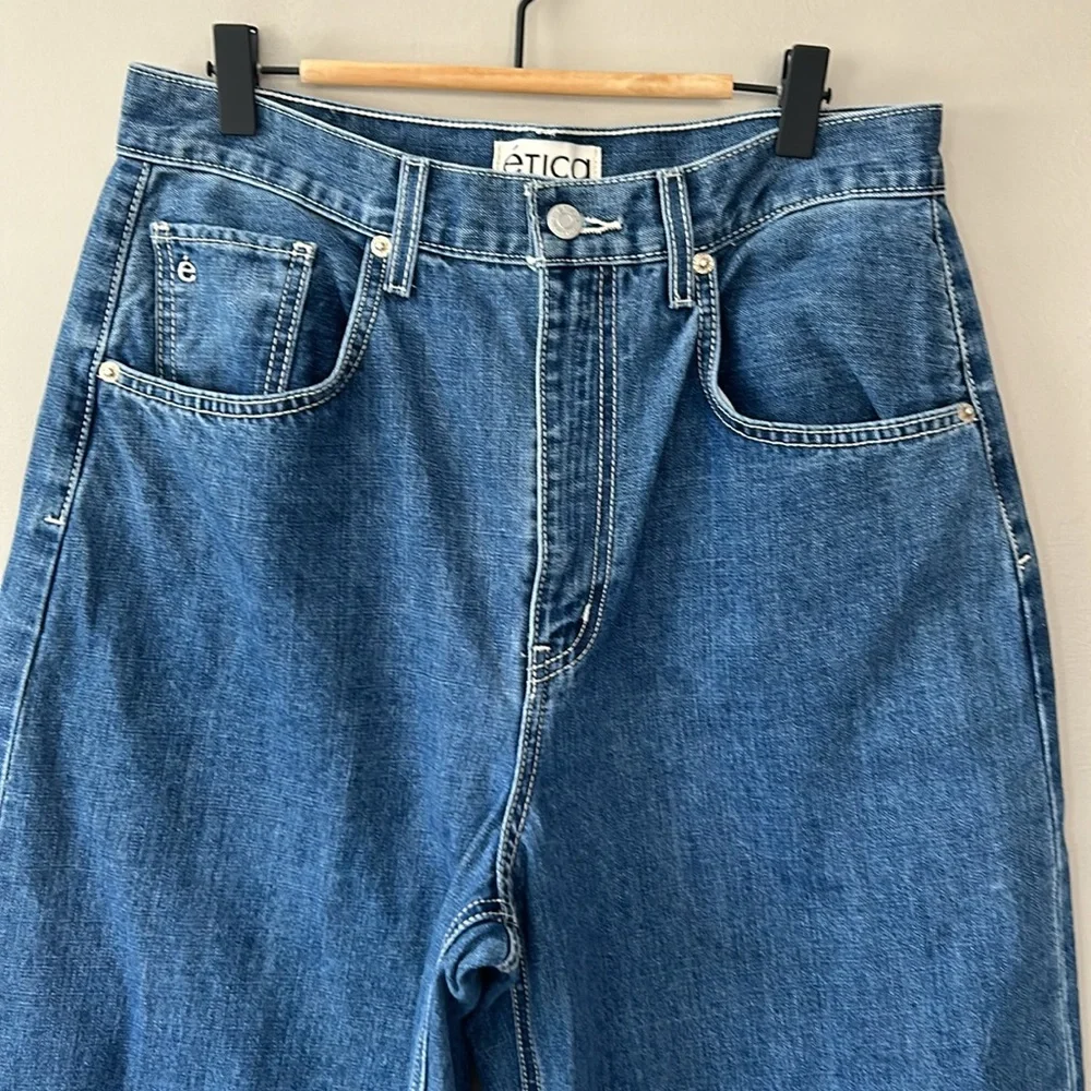 Etica Iris Relaxed Barrel Jeans Size 29 Blue Organic Cotton Medium‎ Blue